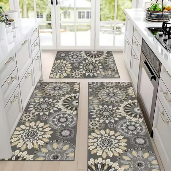Gettoreach Zealburst Boho Washable Kitchen Rugs Sets of 3 - Non Slip Kitchen Rugs, Resistant Thick Carpet Runner Throw Rugs for Kitchen, Laundry Room, Hallway