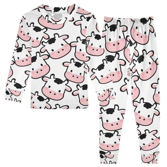 joogoo Cow Heart Pattern 2 Piece Long Sleeve Tee and Pants Cotton Pajama Set 5Y
