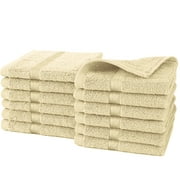 Canadian Linen Color Cotton Washcloths 12"X12", 400 GSM, Soft Absorbent Fade-Resistant Quick Dry Face Towels, Ivory, 12 Pack