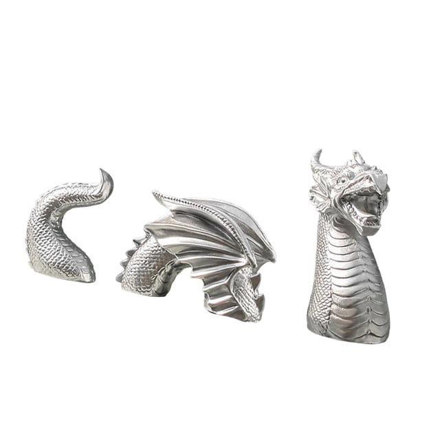 Escultura de dragón de tres secciones, adorno artesanal para jardín y patio. Plata