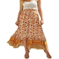 thumbnail image 1 of Womens Summer Fall Boho Floral Half Skirt High Waist A-Line Front Button Ruffle Beach Maxi Skirt S-XL, 1 of 7