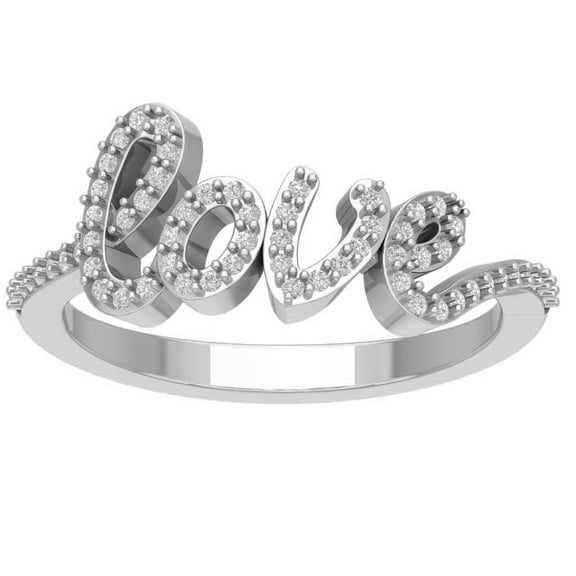 Araiya 10K White Gold Diamond Love Name Wedding Ring (1/3 cttw, I-J Color, I2-I3 Clarity), Size 7