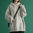 thumbnail image 2 of Womens Hoodies For Women Daily Long Casual Hooded Sweatshirt With Pocket Drawstring Button V Neck Long Sleeve Pullover Solid Color Basic Fit Polyester M Sweatshirt For Women, 2 of 9