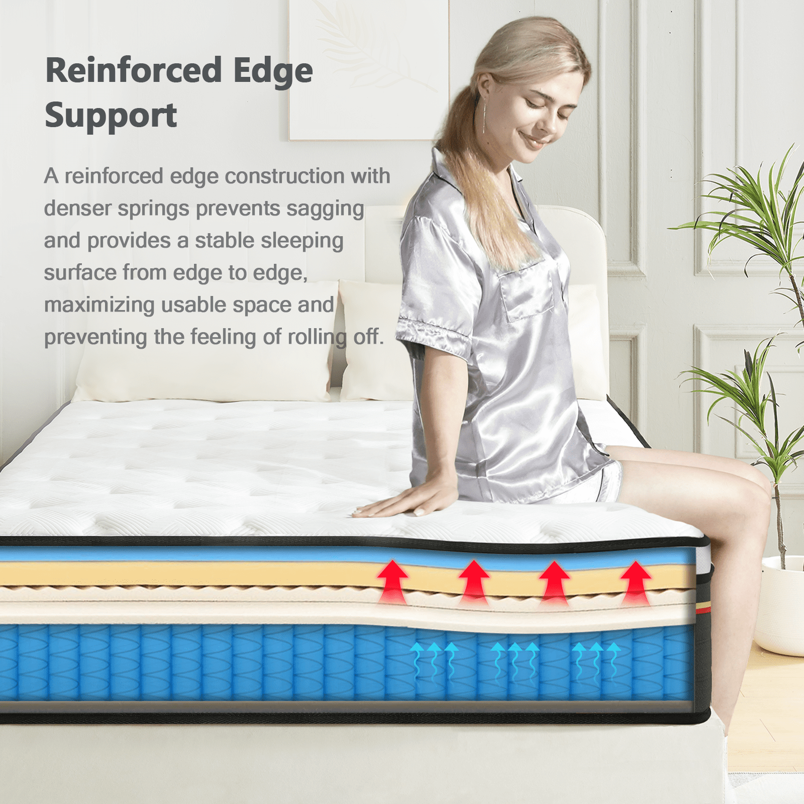 Twin Size 12 Inch Hybrid Mattresses, Medium Firm, CertiPUR-US Certified Foam, Zoned Support, Pressure Relief, Edge Reinforcement