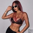 thumbnail image 6 of MOMOJIA Sparkling Rhinestones Hoodie Cap Trendy Crop Tops Hollowed Shawl For Night Club, 6 of 15
