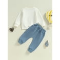 thumbnail image 5 of Baby Toddler Boys Pants Clothing Set, 0 6 12 18 24 Months 2T 3T Long Sleeve Crew Neck Letters Print Sweatshirt with Elastic Waist Sweatpants Infant Clothes, 5 of 9