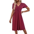 thumbnail image 2 of Women's V Neck Short Sleeve Midi Dress with Crisscross Stretch Silhouette 95% polyester 5% spandex versatile style, 2 of 10