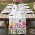 thumbnail image 4 of Tulips Spring Floral Table Runner - 120 Inch Long Pastoral Flowers Butterfly Wooden Cotton and Linen Blended Dress Scarves Farmhouse Table Runner for Kitchen Dining, Coffee Table, 13" x 120", 4 of 8