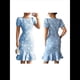 thumbnail image 3 of Vestido Midi de Jacquard con Mangas Abullonadas y Cuello Redondo, Estampado Floral, Ajustado, con Volantes, Estilo Sirena, para Cóctel. Azul M, 3 of 6