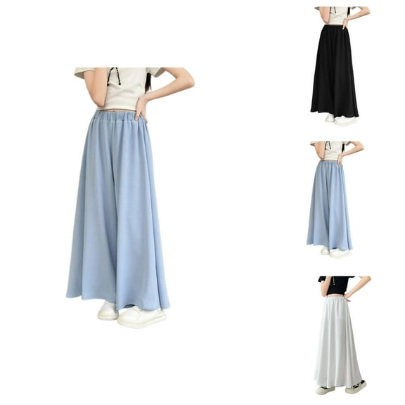 Girls Pants Back To School Clothes for Teen Girls Kids Summer Wide Leg Palazzo Pants Pleated High Waisted Trousers for Daily School Outdoor Activities