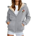 thumbnail image 3 of Womens Christmas Hoodies Printing Full Zip Drawstring Hooded Jackets Festive Gifts Winter Casual Warm Sports Comfortable Outerwear Graphic Hoodies Light Gray M, 3 of 6