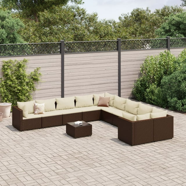 vidaXL 11 Piece Garden Sofa Set with Cushions Brown Poly Rattan