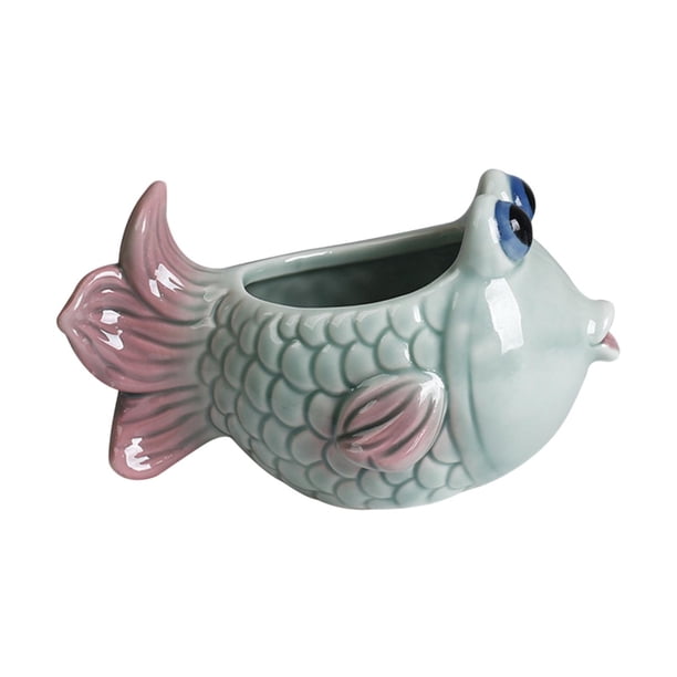 Plantilla de pescado Sala de estar Sala de estar Decoración del hogar Centro de mesa de cerámica Centro de mesa Centro de mesa decorativa Mini maceta Multicolor a