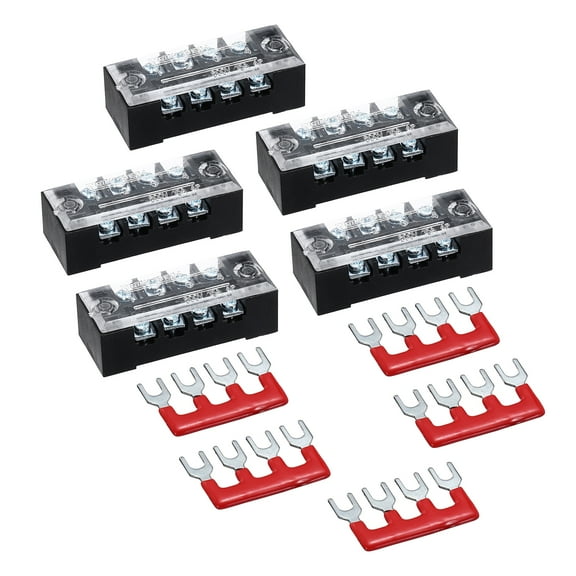 Uxcell 5 Pcs Dual Row Terminal Block, 600V 15A 4 Positions Screw Terminal Block with 5PCS Pre-Insulated Barrier Strips for Power System, Home Appliances