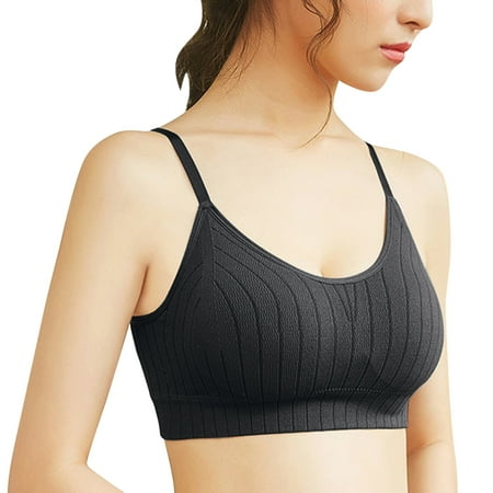 

Zlekejiko Women Sports Bras Straps Cotton Striped Fitness Top Yoga Bra Crop Top Push Up Running Bra Workout Top