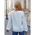 thumbnail image 2 of Solid Color Lace Shoulder V Neck Long Sleeve Blouse for Women, 2 of 3