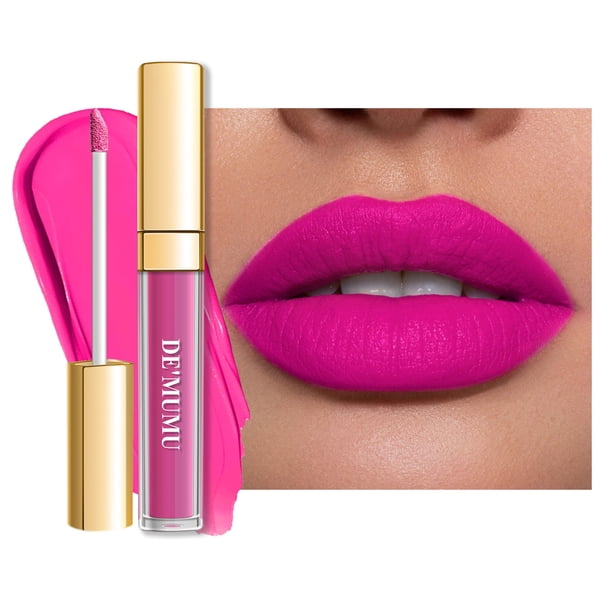 DE'MUMU Lápiz labial rosa intenso mate para mujer Color Stay Lápiz labial de larga duración Lápices labiales líquidos a prueba de manchas Color de labios libre de crueldad (DM06 Dream pink)
