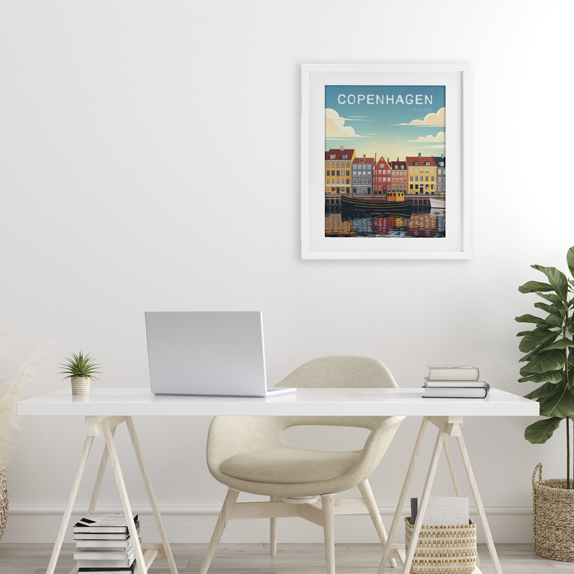 Stupell Industries Copenhagen Cityscape with River White Framed Print Under Glass, design by Andreas Magnusson