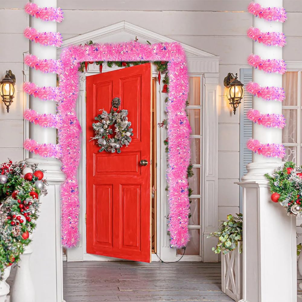 6ft Pink & Silver Tinsel Garland - Valentine's Day & Christmas Decor - Lee Display