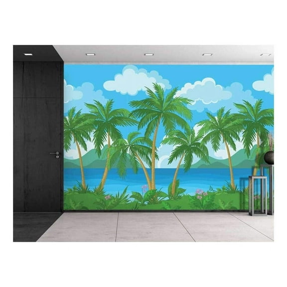 wall26 - Large Wall Mural - Image of Tropical Scenery with Palm Trees | Self-Adhesive Vinyl Wallpaper/Removable Modern Decorating Wall Art - 66" x 96"