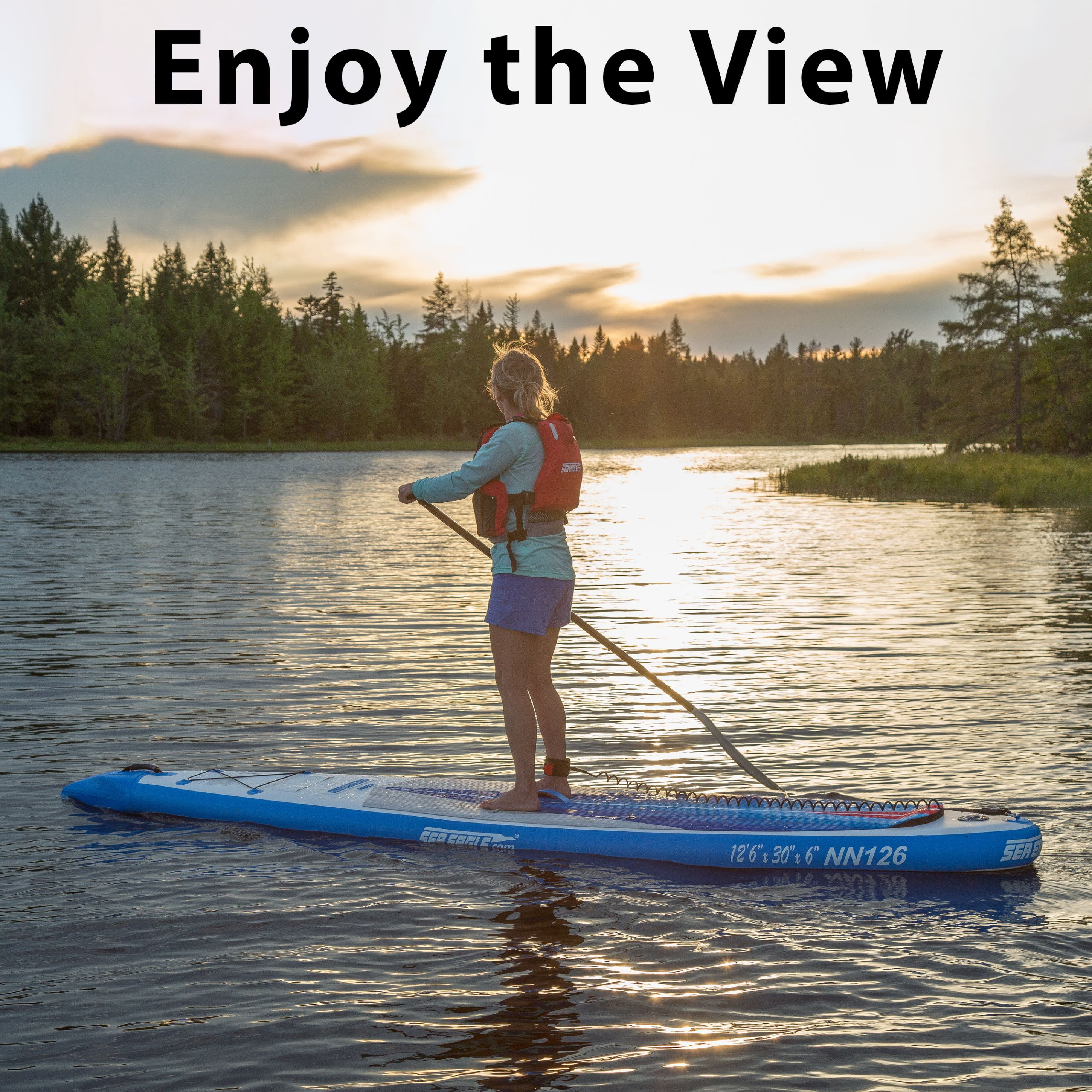Sea Eagle NeedleNose 12’6” Inflatable Lightweight High Pressure Drop Stitch Stand Up Paddle Board SUP w/ Patented Wave Piercing Bow, SUP Paddle, Pump, Slide in Skeg & Backpack- Electric Pump Package