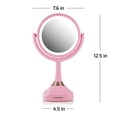 thumbnail image 3 of OVENTE 6'' Lighted Round Vanity Mirror, Table Top, 360 Degree Spinning, 1X 5X Magnifier, MP3 Audio, Baby Pink MRT06P1X5X, 3 of 11