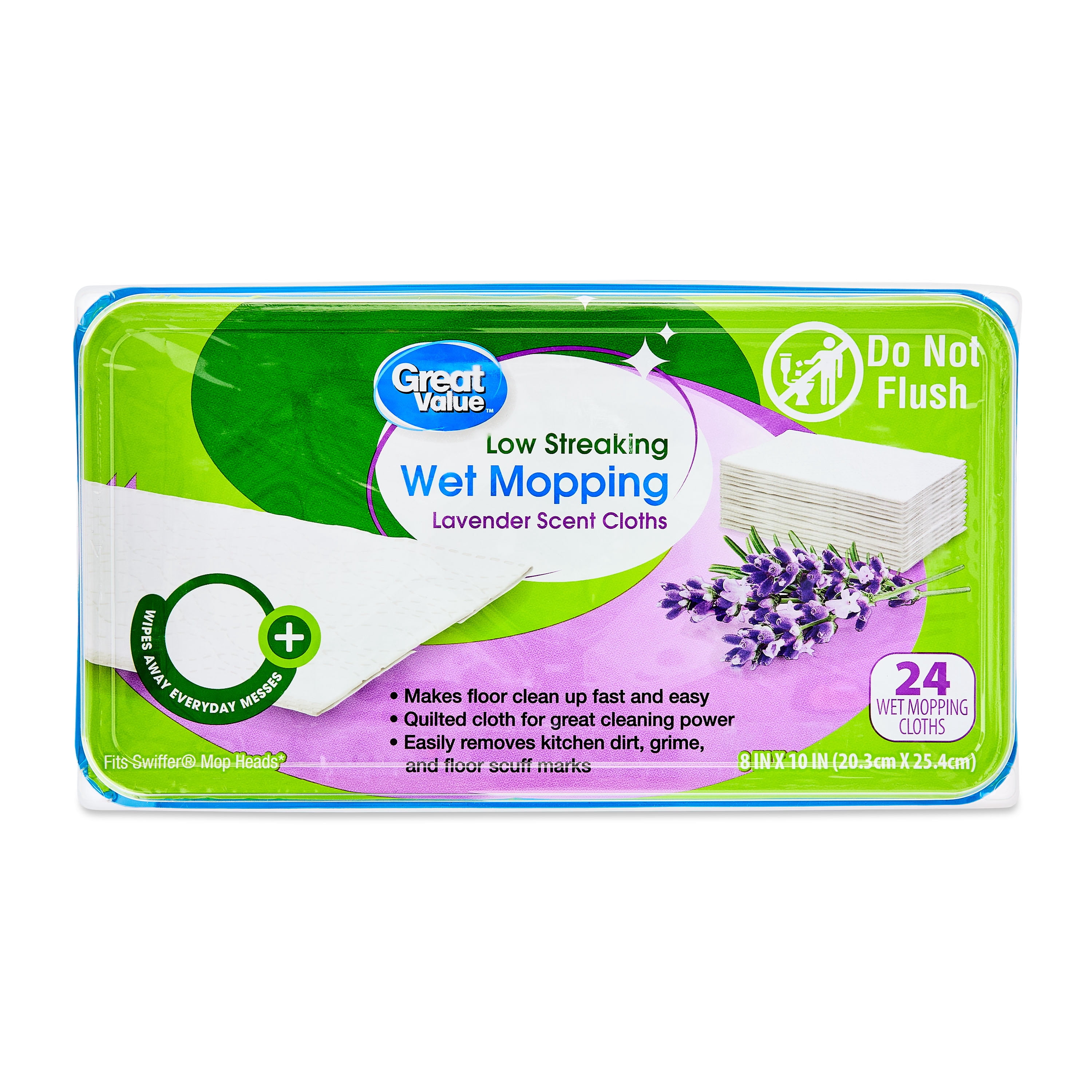 (6 pack) Great Value Low Streaking Wet Mopping Cloths, Lavender Scent, 24 Count