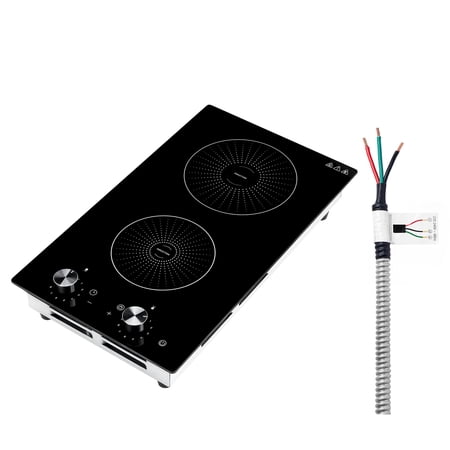 KFFKFF 12-Inch Dual-Burner Induction Cooktop, Built-in Electric Stove 220V 3500W, Kitchen Appliance with 11 Heat Settings, Knob Controls, Ceramic Glass Top, and Safety Lock