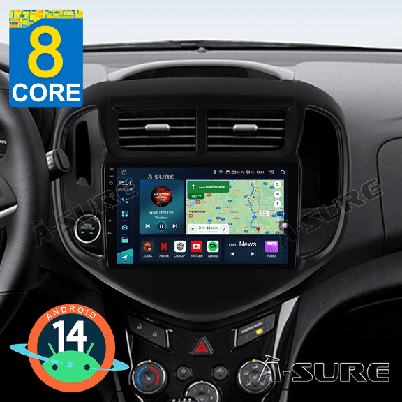 4 64GB Android 14 Car Radio Stereo for Chevrolet Aveo Sonic 2017-2020, 8 Core Wireless CarPlay Android Auto GPS Navi WiFi Bluetooth SWC DSP FM RDS