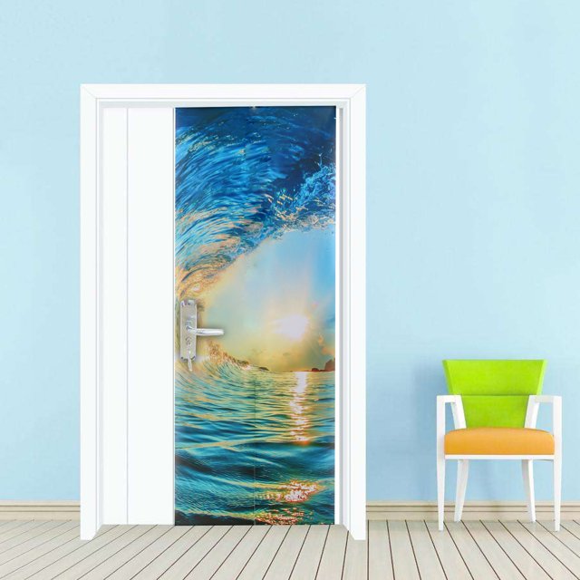 2pcs 3D Door Wall Fridge Sticker Wrap Mural Scene Self Adhesive Home Decor Decal