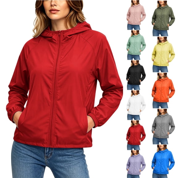 Smsaxvxz Women's Sun Protection Jacket Lightweight Solid Zip Up Long Sleeve Shirts for Women Hiking Outdoor Red 4XL