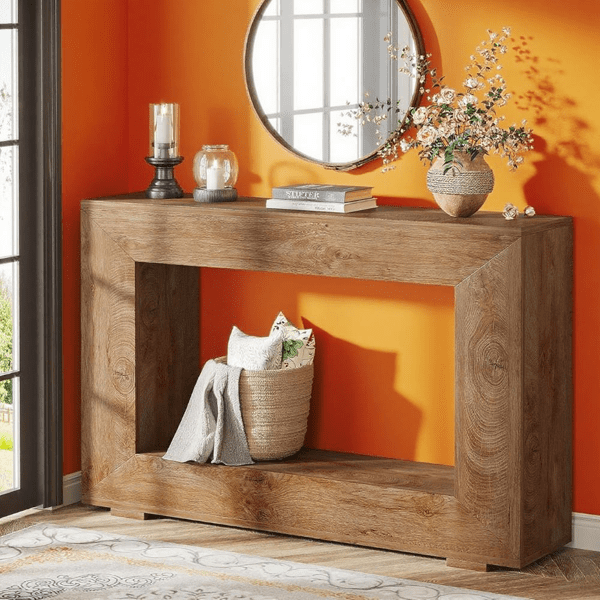 47" Farmhouse Console Table with Storage Shelf, Rustic Sofa Table for Behind Couch, Entryway Table for Living Room, Hallway & Home Decor