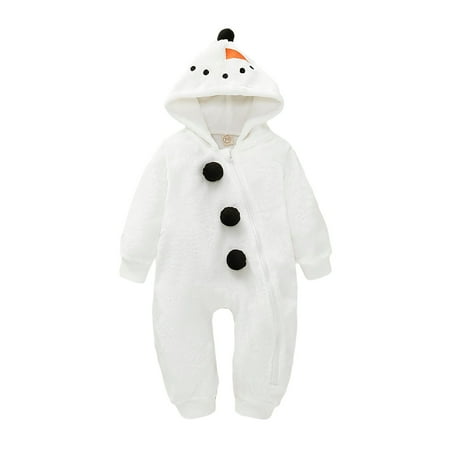 

Honeeladyy Winter Infant Baby Boys Girls Junmpsuit Christmas Snowman Modelling Hooded Romper White Sales