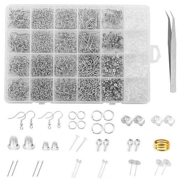 Kit de suministros para hacer aretes, 2682 piezas, suministros para hacer joyas Plata
