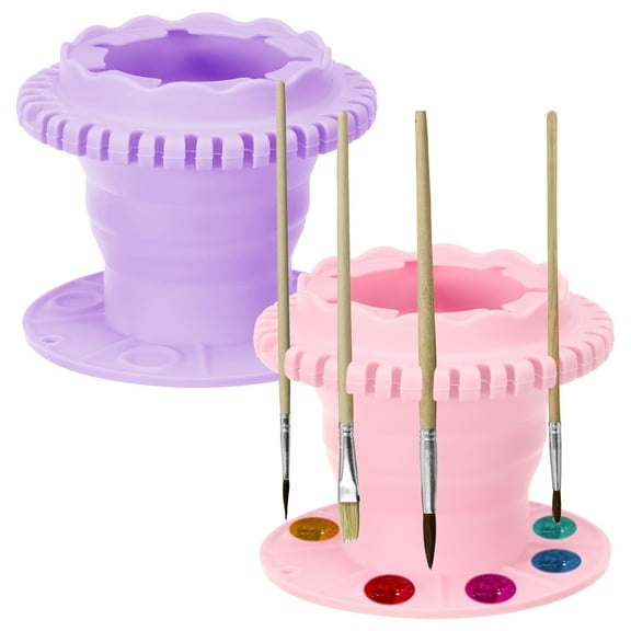 2Pcs Silicone Paint Brush Cleaner Foldable Brush Cleaner Painting Tool Suction Cup Base Paintbrush Cleaning Tool for Home Outdoor
