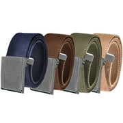 Men's Essentials Adjustable Belt Pack High Strength Canvas Web Belt with Antique Silver Flip Top Buckle 4 Pack