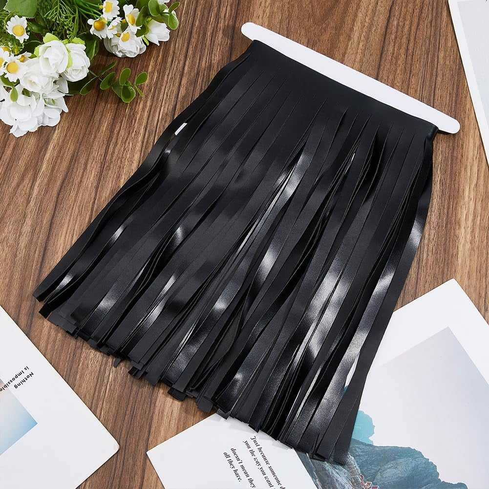 1Pc 2M PU Leather Suede Fringe Trim 0.39inch Width Black Tassel Ribbon Double Side Leather Sewing Tassel Fringe