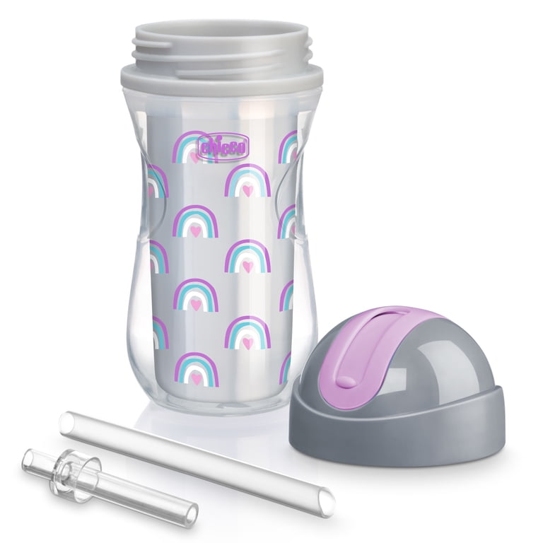 Chicco Insulated Flip-Top Straw Cup 9oz, Silver/Purple Rainbow