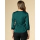 thumbnail image 5 of Blusa de satén para mujer Camisas informales sólidas con cuello en V de manga 3/4 Azul verde L, 5 of 6