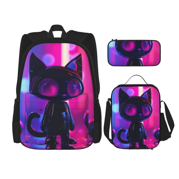 Fotbe Neon Toy Cat Reflections Set Escolar 3 en 1 para Niños - Mochila Duradera con Lonchera Aislante y Estuche para Lápices - Mochila Escolar para Niños y Niñas