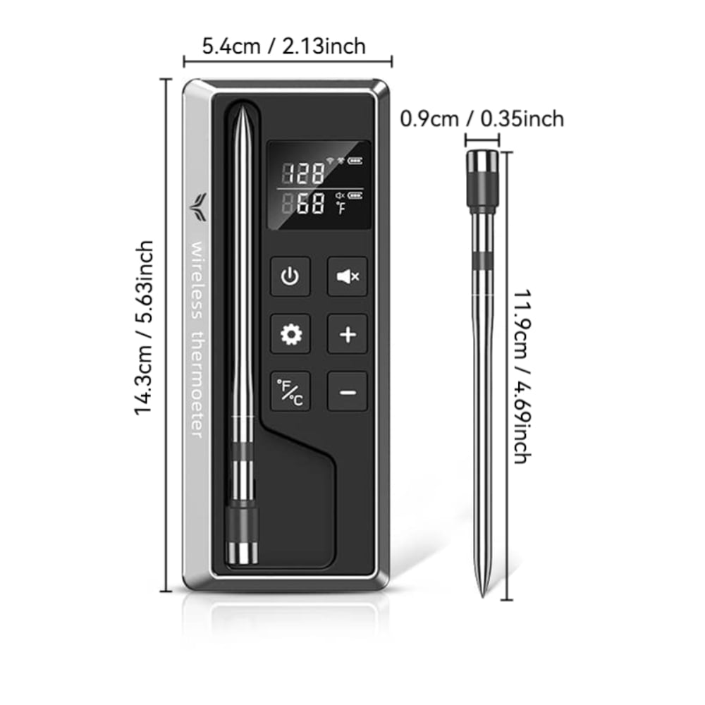 Wireless Multi-Sensor Digital Meat Thermometer with Thin Probe, App and Host Control, Bluetooth, for Oven, Grill (Beef, Lamb, Turkey), Smoker