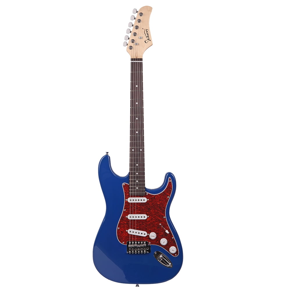 Kepooman Novice Flame Shaped Electric Guitar Kit Sunburst, Beginner Starter, with Bag, Strap, Paddles, Crank, Connecting Wire, Wrench Tool, Sunset Color