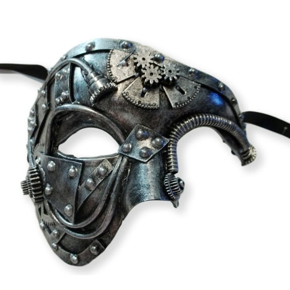 Steampunk Phantom Masquerade Mask Men Antique Silver