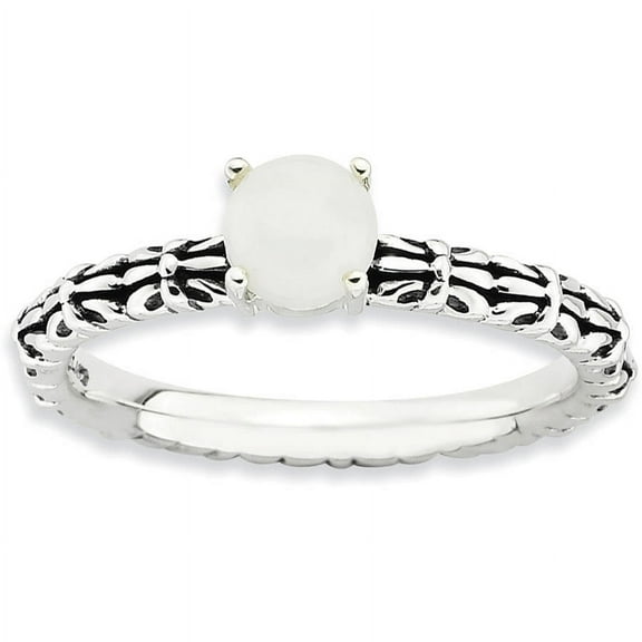 White Agate Sterling Silver Antiqued Ring