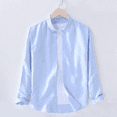 thumbnail image 3 of Camisa de lino de manga larga blanca para hombre, ropa informal holgada de corte ajustado para primavera y verano, ropa de lino y algodón con cuello vuelto para jóvenes, 3 of 4