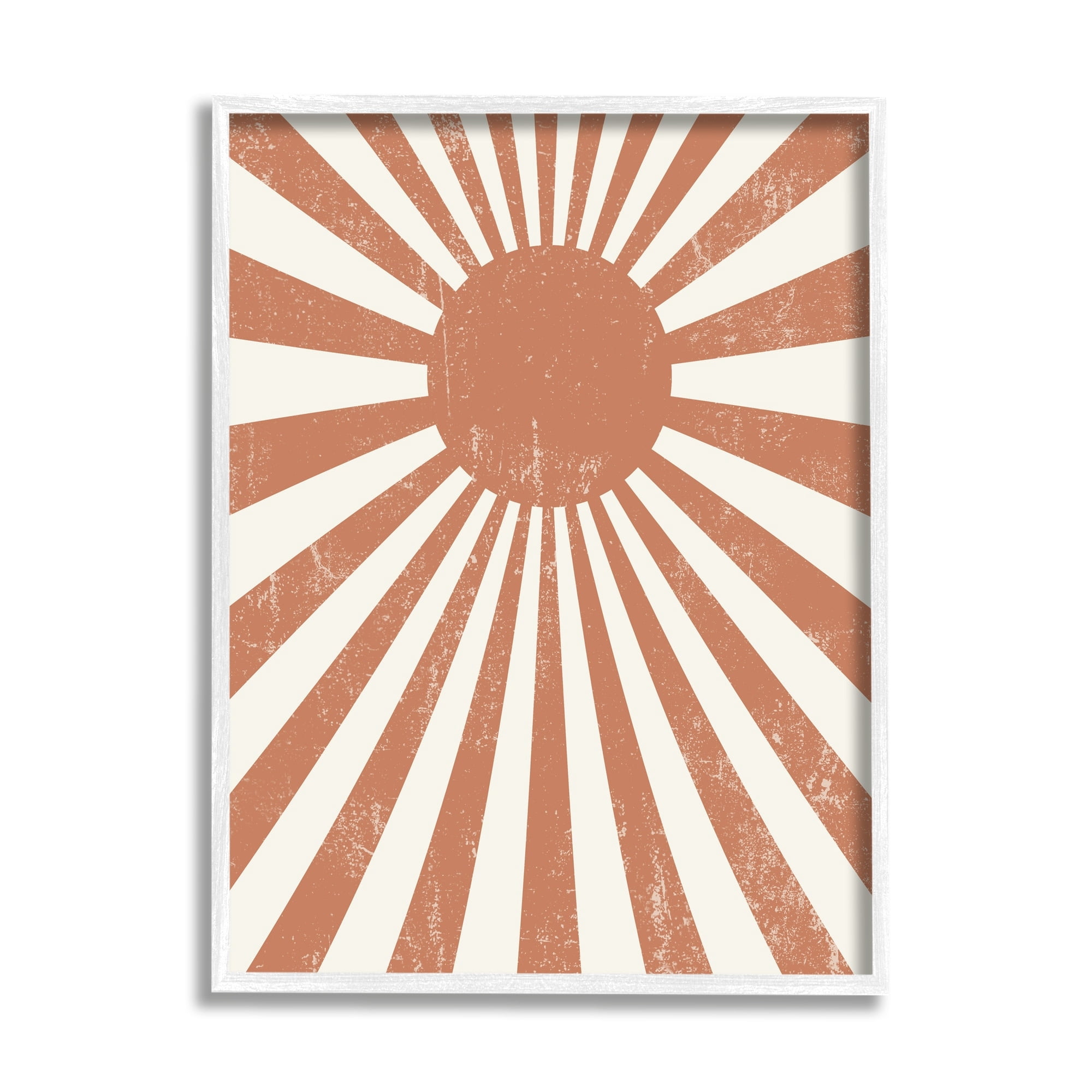 Stupell Industries Vintage Striped Sun Rays Beaming Weathered Design Graphic Art White Framed Art Print Wall Art, Design by Daphne Polselli