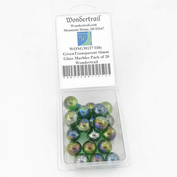 Oily GreenTransparent 16mm Glass Marbles Pack of 20 Wondertrail