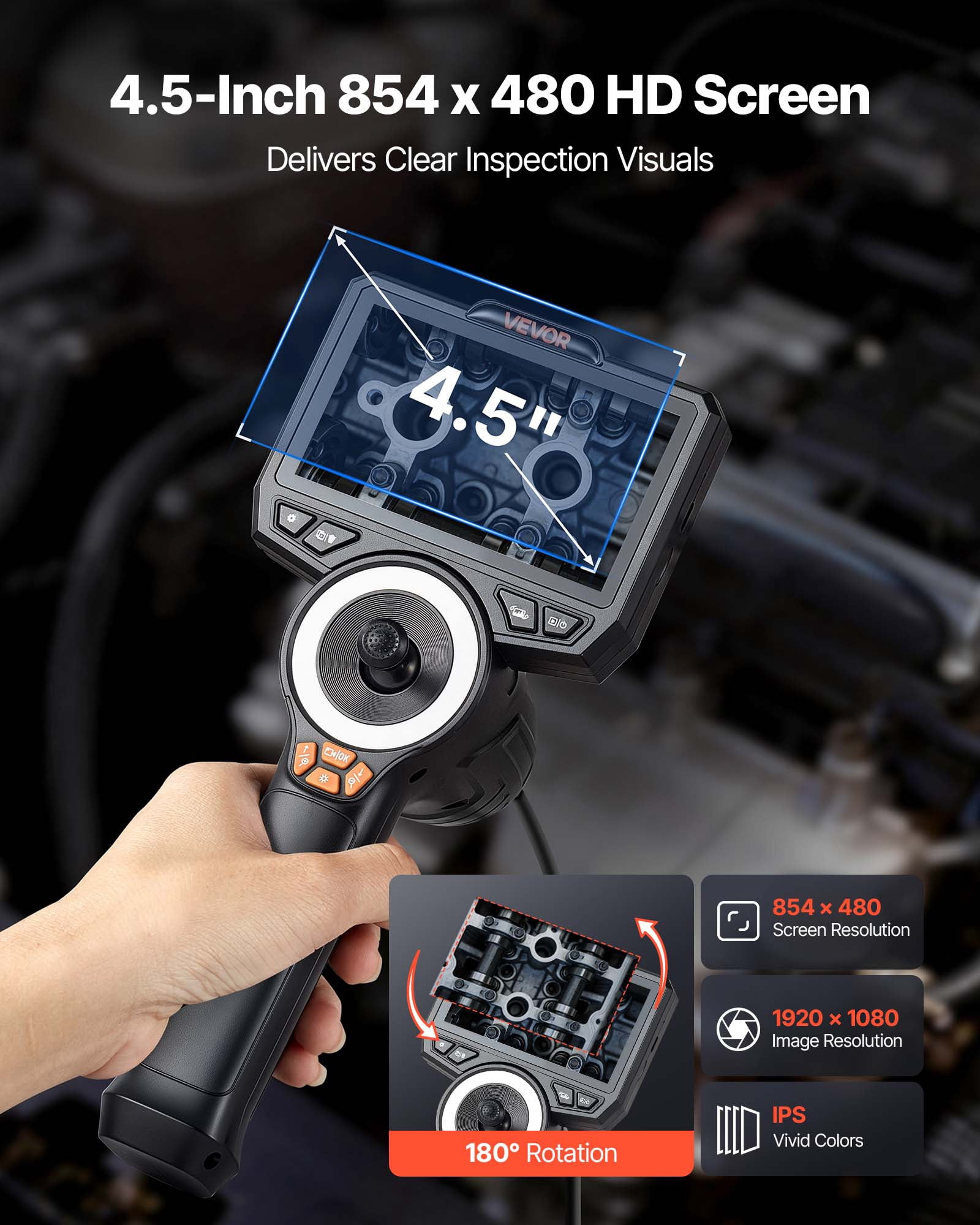 VEVOR 4-Way Articulating Endoscope with Light, 1080P HD Industrial Borescope Inspection Camera with 0.15-inch Ultra Slim Articulated Probe, Flexible Snake Scope Cam