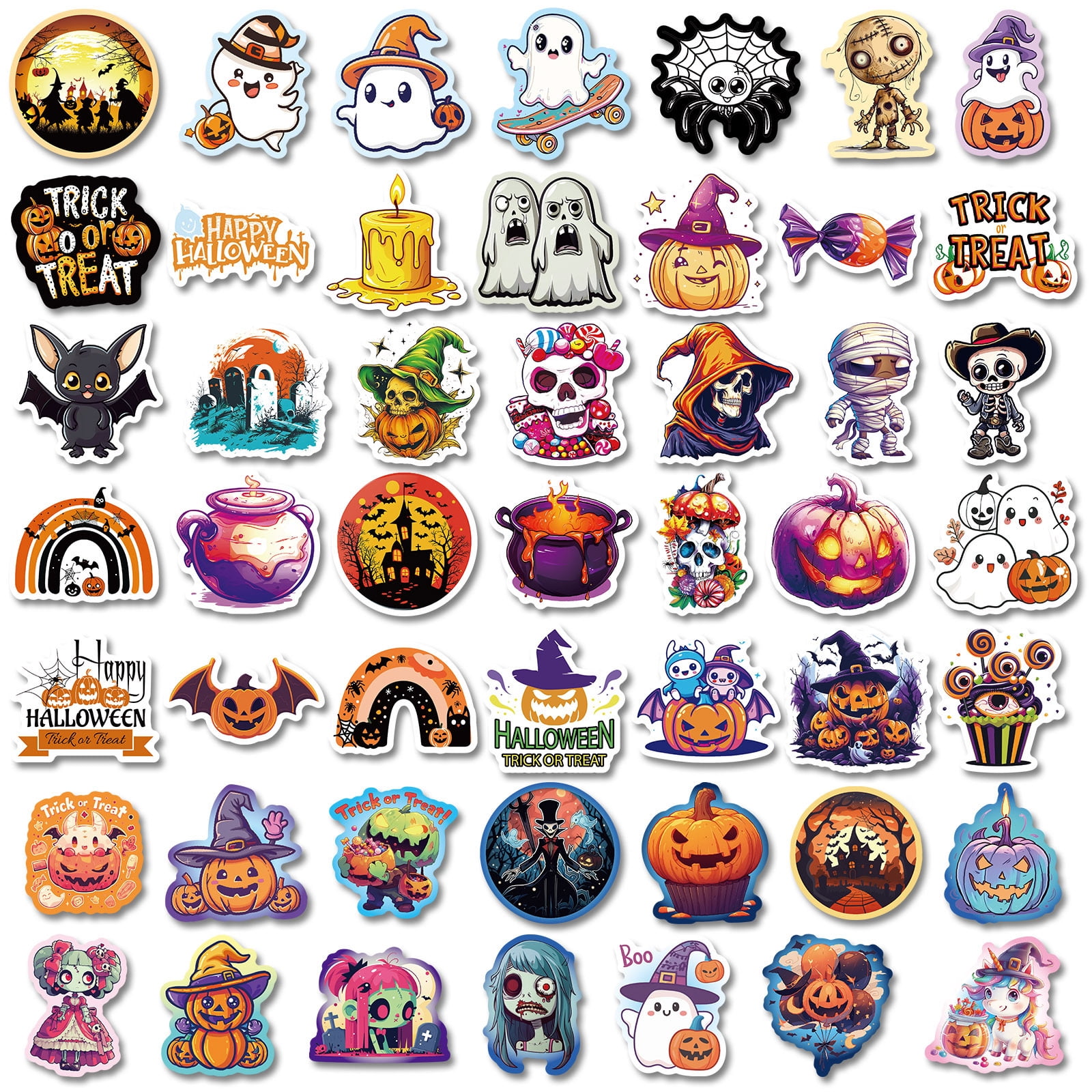 Halloween Aufkleber Set – 200 Stück Vinyl-Sticker Mit Geistern, Kürbissen & Hexen, Wasserfest