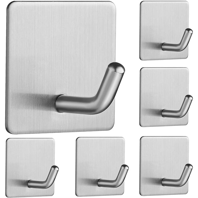 Ganchos para toallas autoadhesivos de acero inoxidable, solución sin taladros para cocina y baño, paquete de 6